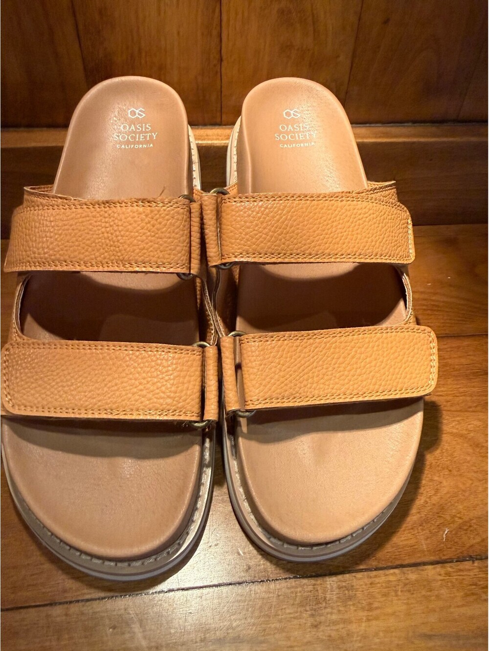 New Oasis Society Leather Slide Sandals with Adjustable Straps Women's Size 8.5